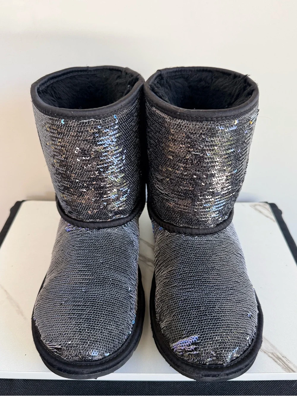 UGG Girl Classic Glitter Black Shearling boots